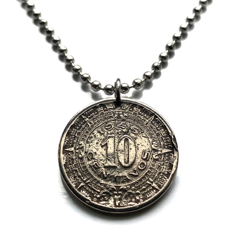 1946 Mexiko 10 Centavos Münzanhänger Halskette Schmuck Aztekischer Sonnensteinkalender Piedra Sol Zócalo Tonatiuh Gottheit Xiuhpōhualli San Angel Tonalpohualli Tijuana Mexica Moctezuma Tenochtitlan n001108