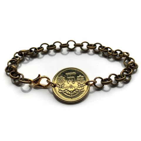 1950 Japan Nippon Nihon 1 Yen coin bracelet orange blossom flower botanical florist Tokyo Yokohama Osaka Nagoya Sapporo Fukuoka Kobe Kawasaki Kyoto Saitama Hiroshima Sendai Chiba Kitakyushu Sakai Niigata Hamamatsu Kumamoto Okinawa Nagasaki b000030