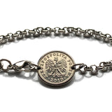 2015 Poland Polska 10 Groszy coin rolo link steel bracelet jewelry white Polish eagle Warsaw Krakow Wroclaw Lodz Poznan Gdansk Szczecin Bydgoszcz Lublin Poles Polans Polonia Białystok Katowice Gdynia Czestochowa Radom Lechitic Zakopane b000134