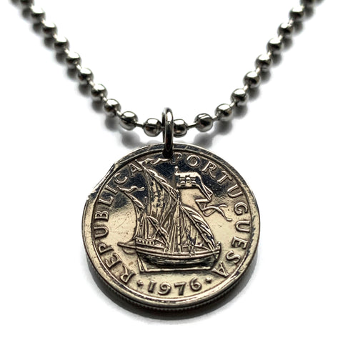 1981 Portugal 2-1/2 Escudos coin pendant Portuguese caravela ship Quinas Lisboa Porto Braga Sintra Faro Coimbra Funchal Aveiro Guimarães Ponta Delgada Faro Ourique Mirandese Lagos Fatima n000091