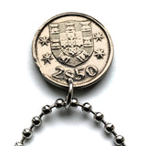 1981 Portugal 2-1/2 Escudos coin pendant Portuguese caravela ship Quinas Lisboa Porto Braga Sintra Faro Coimbra Funchal Aveiro Guimarães Ponta Delgada Faro Ourique Mirandese Lagos Fatima n000091