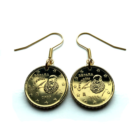 1999 Spain España 10 Euro Cents coin earrings jewelry Miguel de Cervantes Spanish writer literature Don Quixote Castilla La Mancha Los Canónigos puente de San Pablo Cuenca Toledo Consuegra Casas Colgadas Tilting at windmills e000577