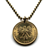 1988 Poland Polska 5 Zlotych coin pendant necklace white Polish eagle Warsaw Krakow Poznan Wroclaw Lodz Polak Polans Poles Polonia Lublin Katowice Zakopane Oswiecim Kolobrzeg Bialystok Lechitic Kashubian language Gdansk Szczecin Bydgoszcz Slavs n001160