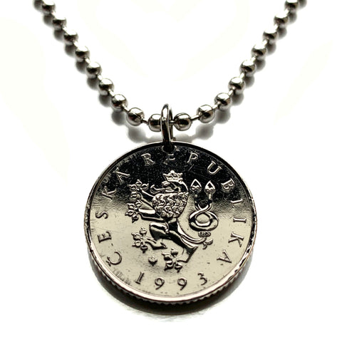 1993 Tschechische Republik 1 Koruna Münze Anhänger Halskette Schmuck Tschechischer Löwe Prag Brünn Böhmen Mähren Schlesien Ostrava Plzeň Liberec Karlsbrücke Olomouc Ústí nad Labem Kutná Hora Český Krumlov Budějovice n001295
