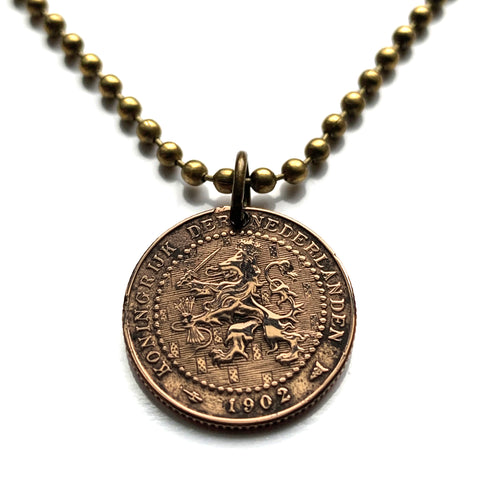 1905 Netherlands Nederland 1 Cent coin pendant Dutch lion Holland Amsterdam Rotterdam Hague Utrecht Eindhoven Groningen Tilburg Almere Breda Nijmegen Apeldoorn Ajax Haarlem Maastricht Leiden Limburg De Wallen Gouda Delft Ajax Dam Square Gelderland n001782