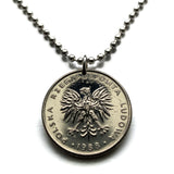 1988 Poland Polska 10 Zlotych coin pendant white Polish eagle Warsaw Krakow Wroclaw Lodz Poznan Gdansk Szczecin Bydgoszcz Lublin Poles Polans Polonia Bialystok Katowice Gdynia Czestochowa Radom Lechitic Zakopane Oswiecim Kolobrzeg Kashubians n003735