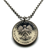 1988 Poland Polska 10 Zlotych coin pendant white Polish eagle Warsaw Krakow Wroclaw Lodz Poznan Gdansk Szczecin Bydgoszcz Lublin Poles Polans Polonia Bialystok Katowice Gdynia Czestochowa Radom Lechitic Zakopane Oswiecim Kolobrzeg Kashubians n003735