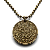 1989 Denmark Danmark 10 Kroner coin pendant Danish blue lions Copenhagen Danes Aarhus Odense Aalborg Scandinavian Nordic Esbjerg Randers Kolding Zealand Funen Faroese Vendsyssel-Thy Jutland Vikings Norsemen Hillerød Roskilde Syddanmark Aabenraa n001708