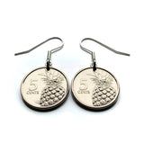 2015 Bahamas 5 Cents coin earrings Bahamian pineapple Nassau Andros Exuma & Cays Junkanoo Rose Beach Rum Cay Paradise Island Pineapple Fest Gregory Town Blue Lagoon Lucayan New Providence Eleuthera Grand Bahama Gold Rock Coco Plum Cabbage Beach e000589
