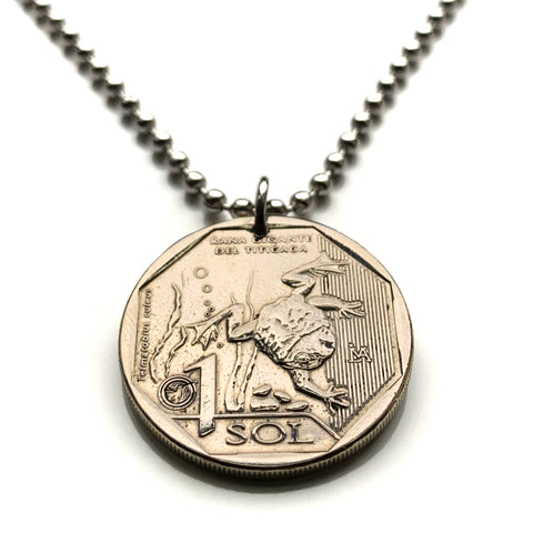 2019 Peru 1 Sol coin pendant Giant Titicaca Frog rana gigante Lima Callao Cusco Machu Picchu Inca Ica Puno Cajamarca Pucallpa Piura Ayacucho Chincha Huánuco Tarapoto Quechua Trujillo Nazca lines Tacna Huancayo Chimbote Piura llama n003745