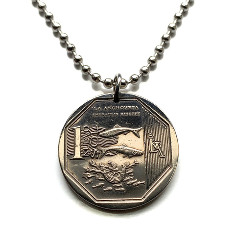 2013 Peru Sol coin pendant La Anchoveta anchovy freshwater fish sardines herrings fishing sea ocean ceviche Lima Arequipa Trujillo Chiclayo Piura Huancayo Cusco Machu Picchu Chimbote Iquitos Tacna Juliaca Cajamarca Pucallpa Sullana Ayacucho n003772