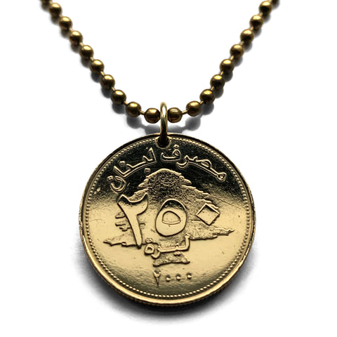 1996 Lebanon Liban 250 Livres coin pendant Lebanese cedar tree Beirut Tripoli Jounieh Zahlé Sidon Aley Tyre Byblos Beqaa Valley Levantine Arabic Baalbek Batroun Nabatieh Zgharta Bint Jbeil Bsharri Baakleen Raouché Levant Cedars of God Middle East n000507