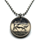 1964 Ireland Éire 1 Shilling coin pendant necklace jewelry Irish bull Cláirseach Gaelic Celtic harp Dublin Cork Limerick Galway Waterford Derry Drogheda Swords Guinness Hibernia Dundalk Munster Ulster Connacht shamrock Saint Patrick's Day n000255