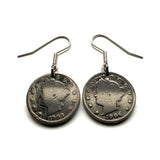 United States 5 Cents coin earrings jewelry Lady Liberty Head Nickel V America Statue of Liberty New Hampshire Massachusetts Rhode Island Connecticut New York New Jersey Pennsylvania Delaware Maryland Virginia North South Carolina Georgia Florida e000600