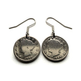 United States 5 Cents coin earrings jewelry Lady Liberty Head Nickel V America Statue of Liberty New Hampshire Massachusetts Rhode Island Connecticut New York New Jersey Pennsylvania Delaware Maryland Virginia North South Carolina Georgia Florida e000600