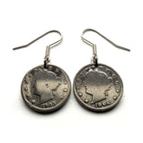 United States 5 Cents coin earrings jewelry Lady Liberty Head Nickel V America Statue of Liberty New Hampshire Massachusetts Rhode Island Connecticut New York New Jersey Pennsylvania Delaware Maryland Virginia North South Carolina Georgia Florida e000600