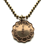 1949 British Cyprus 1/2 Piastre coin pendant Cypriot jewelry Nicosia Limassol Strovolos Larnaca Lakatamia Agios Athanasios Famagusta Paphos Kyrenia Paralimni Kato Polemidhia Aglandjia Varosha Kourion Karavas Akamas Kormakitis Lefkoşa Lemesos n002315