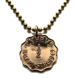 1949 British Cyprus 1/2 Piastre coin pendant Cypriot jewelry Nicosia Limassol Strovolos Larnaca Lakatamia Agios Athanasios Famagusta Paphos Kyrenia Paralimni Kato Polemidhia Aglandjia Varosha Kourion Karavas Akamas Kormakitis Lefkoşa Lemesos n002315