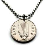1982 Ireland Éire 5 Pence coin pendant necklace jewelry bull Irish Gaelic harp Cláirseach Dublin Cork Limerick Galway Waterford Guinness Saint Patricks Day Hibernia Connacht Leinster Derry Drogheda n000508