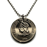 1985 El Salvador 1 Colon coin pendant necklace jewelry Cristobal Colon Christopher Columbus San Salvador Soyapango Santa Ana San Miguel Mejicanos Ahuachapán Ilopango Tonacatepeque Opico Zacatecoluca La Libertad Tecla n003784