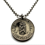 1962 Luxembourg Letzeburg 5 Francs coin pendant necklace jewelry Luxembourgish lion Charlotte Grand Duchess Esch-sur-Alzette Differdange Dudelange Wormeldange Grund Diekirch Schengen Pétange Rumelange Redange Bourscheid n003785