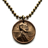 1951 USA United States of America Wheat Penny 1 Cent coin pendant necklace jewelry president Abraham Lincoln American Civil War Union the North Gettysburg Kentucky Indiana Washington New York Illinois n003038