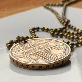 1980 France 10 Francs coin key chain keyring pendant necklace jewelry French map Paris Marseille Lyon Toulouse Angers Versailles Bordeaux Nice Strasbourg Lille Montpellier Avignon Saint-Étienne Le Havre Metz Carcassonne n000133