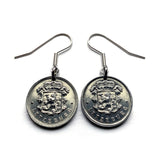 Luxembourg Letzeburg 25 Cents coin earrings jewelry Luxembourgish lion Esch-sur-Alzette Differdange Dudelange Wormeldange Grund Diekirch Schengen Pétange Rumelange Redange Bourscheid  Grund quarter Grevenmacher Vianden Castle Echternach Mullerthal e000606