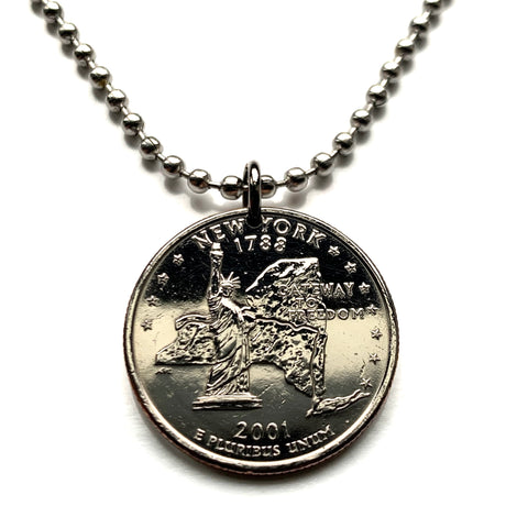 2011 USA Quarter 25 Cents coin pendant Statue of Liberty New York City State NYC Ellis Island Madison Square Battery Park Times Square 42nd street Liberty Island Hudson River Albany Utica Syracuse Rochester 5th Avenue Broadway South Street seaport n003799