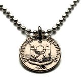 Philippines 10 Sentimos coin pendant necklace Eskudo Pilipinas Manila Pinoy Quezon Davao Caloocan Cebu Zamboanga Taguig Bohol Iloilo Negros Oriental Siquijor Luzon Mindanao Visayan Island n001133