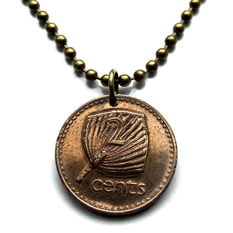 1981 Fiji 2 Cents coin pendant Fijian Palm fan Nadi Suva Coral Coast South Pacific island Polynesian scuba diving British Melanesia Viti Levu Lautoka Nadi Labasa Levuka iTaukei people Denarau n002019