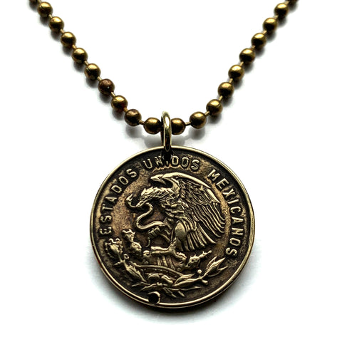 1969 Mexico 5 Centavos coin pendant necklace jewelry Mexican eagle Ecatepec Guadalajara Puebla Juárez Tijuana León Monterrey Acapulco Yucatán Cancún Cuernavaca Oaxaca Jalisco Zapopan Toluca Azteca Chihuahua n000463