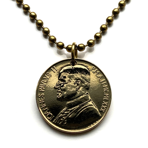 1980 Vatican City Rome Italy 20 Lire coin pendant Pope Saint John Paul II pontificate bishop Saint Peter's Basilica Holy See Roman Catholic church Jesus Christ papacy Apostolic Palace episcopal diocese Capitoline Hill Sistine Chapel Lateran Palace n003819