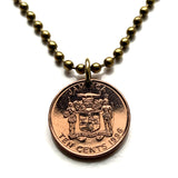 1996 Jamaica 1 Cent coin pendant crocodile alligator pineapples Kingston Portmore Spanish Town Montego Bay May Pen Mandeville Old Harbour Savanna-la-Mar Ocho Ríos Jamdung Patois dub ska Caribbean Marcus Garvey Rastafari Bob Marley Reggae n003867
