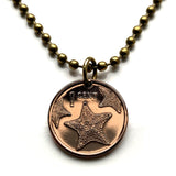 2009 Bahamas 1 Cent coin pendant Bahamian starfish sea star Nassau Andros Exuma Junkanoo Rose Island Lighthouse Beach Rum Cay sand sea Paradise Island caribbean Junkanoo music Cabbage Beach vacation holiday n001071