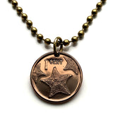 2009 Bahamas 1 Cent coin pendant Bahamian starfish sea star Nassau Andros Exuma Junkanoo Rose Island Lighthouse Beach Rum Cay sand sea Paradise Island caribbean Junkanoo music Cabbage Beach vacation holiday n001071