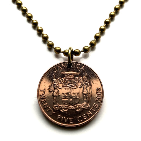 2003 Jamaica 25 Cent coin pendant Jamaican Patois crocodile alligator pineapples Montego Bay Kingston West Indies caribbean necklace n002038