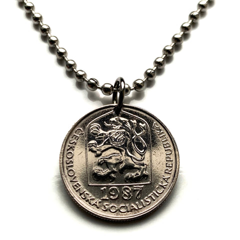 Czechoslovakia 50 Haleru coin pendant socialist Czech lion Slovakia Prague Moravia Bohemia Charles Bridge Bratislava Brno Cesky Krumlov Kutná Hora Ostrava Pilsen Plzen Kosice Liberec Olomouc Czech Silesia Karlovy Vary Ceske Budejovice Bojnice n001142