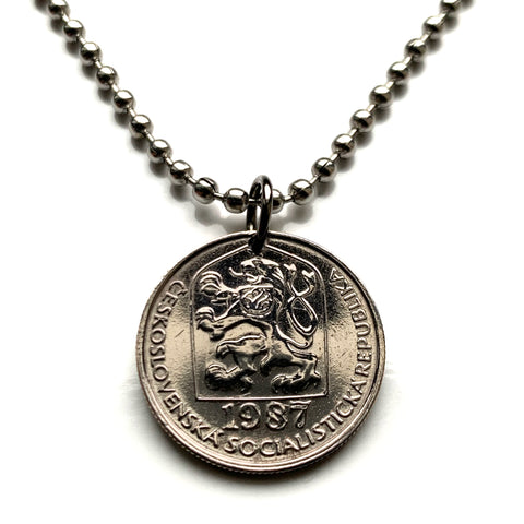 1987 Czechoslovakia 50 Haleru coin pendant socialist Czech lion Slovakia Prague Moravia Bohemia Charles Bridge Bratislava Brno Cesky Krumlov Kutná Hora Ostrava Pilsen Plzen Kosice Liberec Olomouc Czech Silesia Karlovy Vary Ceske Budejovice Bojnice n001142