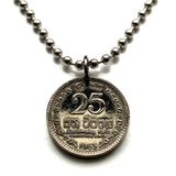 1963 Ceylon Sri Lanka 25 Cent coin pendant necklace golden lion kastane sword Blue Lotus Sinha flag Sinhalese Colombo Kaduwela Maharagama Kesbewa Dehiwala Lavinia Moratuwa Negombo Kotte Kalmunai Kandy Galle Buddhism Sigiriya Lion Rock fortress n002066