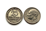 1963 Ceylon Sri Lanka 25 Cent coin pendant necklace golden lion kastane sword Blue Lotus Sinha flag Sinhalese Colombo Kaduwela Maharagama Kesbewa Dehiwala Lavinia Moratuwa Negombo Kotte Kalmunai Kandy Galle Buddhism Sigiriya Lion Rock fortress n002066