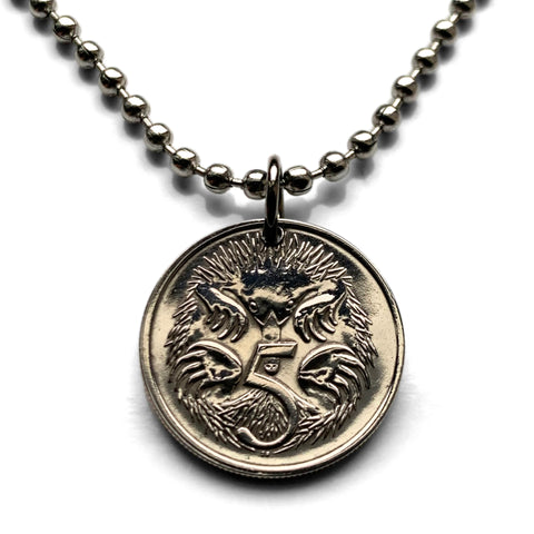 Australia 5 Cents coin pendant cute Echidna spiny anteater hedgehog Australian Sydney Perth Canberra Melbourne Queensland Victoria New South Wales Alice Springs Hobart Palmerston land down under Tasmanian Brisbane Adelaide Darwin n000135