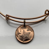 2009 Bahamas 1 Cent coin bangle bracelet expandable adjustable  Bahamian starfish sea star Nassau Andros Exuma Junkanoo Rose Island Lighthouse Beach Rum Cay sand sea snorkeling Paradise Island Cabbage Beach Junkanoo b000153