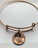 2009 Bahamas 1 Cent coin bangle bracelet expandable adjustable  Bahamian starfish sea star Nassau Andros Exuma Junkanoo Rose Island Lighthouse Beach Rum Cay sand sea snorkeling Paradise Island Cabbage Beach Junkanoo b000153