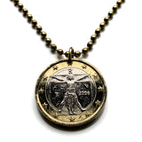 2006 Italy 1 Euro coin pendant necklace jewelry Vitruvian Man Leonardo da Vinci Vitruvius Canon of Proportions human body Rome Florence Venice Milan Torino Napoli Palermo Matera Amalfi Coast Pisa Siena Parma n000559