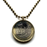 2002 Italy 1 Euro coin pendant necklace jewelry Vitruvian Man Leonardo da Vinci Vitruvius Canon of Proportions human body Rome Florence Venice Milan Torino Napoli Palermo Matera Amalfi Coast Pisa Siena Parma n000559