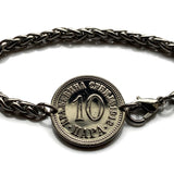 1912! Serbia Srbija 10 Para coin stainless steel wheat braided chain bracelet Serbian double headed eagle Belgrade Srbija Kosovo Yugoslavia Novi Sad Vojvodina Kragujevac Subotica Niš city Zrenjanin Nišava Nemanjić dynasty Serbs b000125