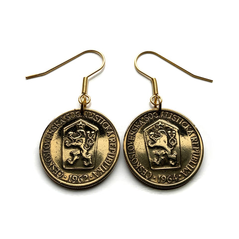 Czechoslovakia Koruna coin earrings socialist Czech lion gardener planting tree Slovakia Prague Charles Bridge Bratislava Brno Moravia Bohemia Ostrava Plzen Liberec Olomouc Ceske Budejovice Hradec Kralove Cesky Krumlov Kutna Hora Czech Silesia e000618