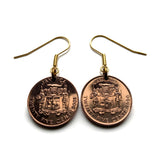 Jamaica 25 Cents coin earrings crocodile alligator pineapples Kingston Portmore Montego Bay Port Royal Spanish Town Ocho Ríos Patwah May Pen West Indies Jamaican Patois caribbean Marcus Garvey e000655