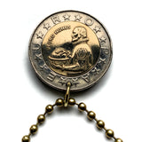1991 Portugal 100 Escudos coin pendant Portuguese Quinas castles Lisbon Porto Sintra Braga Coimbra Évora Faro Santa Maria de Belém Aveiro Ourique Mirandese Castilian Vila Nova de Gaia Ponta Delgada Guimarães Lagos Fatima Algarve Praia da Marinha n002293